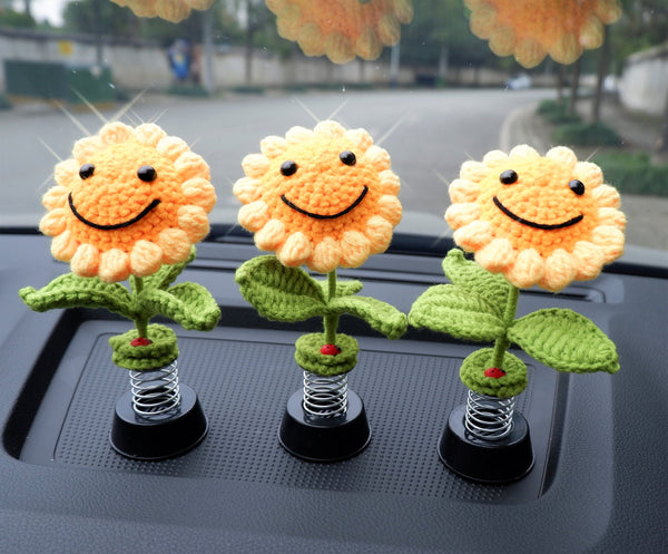 Crochet Car Dashboard Accessories- Smiley Sunflower