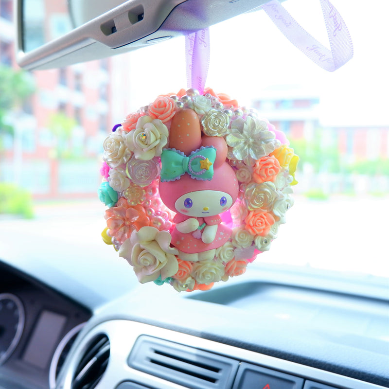 Cute Hello Kitty Car Rearview Mirror Hanging Ornament Accessories （Pink）